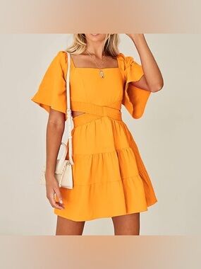 Shy Velvet NWT Orange Cutout Crossover Tiered Mini Dress Size S